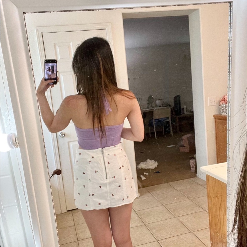 Cute Little White Cherry Print Skirt